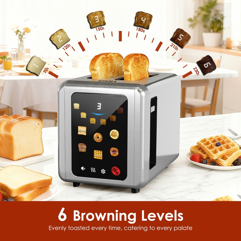 WHALL Full Touch Screen Toaster 2 Slice, 1.5'' Wide Slot