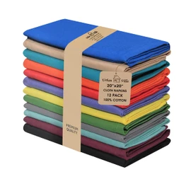 Urban Villa Cloth Napkins Set of 12 20x20 Inches 100% Cotton Napkins Cloth Washable Soft Durable Reusable Absorbent Table Dinner Napkins Cloth for Hotel Lunch Restaurant Weddings Parties-Multi Color