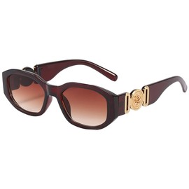 Junsika Trendy Rectangular Sunglasses Women's Vintage Trendy Irregular Luxury Design Small 90s Sunglasses UV400 Protection, A2: brown