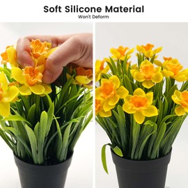 SNAIL GARDEN 2PCS Artificial Daffodils in Black Pot,9.8" Realistic Artificial Flowers in Pot,Artificial Spring Flowers for Home, Office, Wedding, Party, Easter Decor Indoor