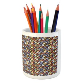 Ambesonne Hearts Pencil Pen Holder, Romantic Valentine's Day Inspired of Love Pattern Doodle Style Illustration, Printed Ceramic Pencil Pen Holder for Desk Office Accessory, Multicolor