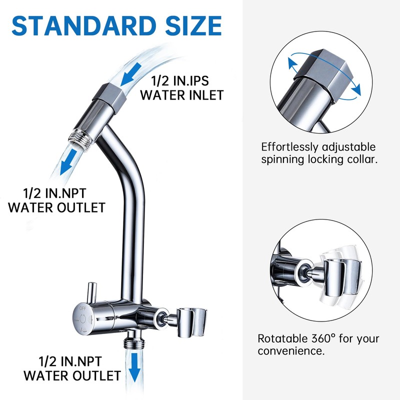 G-Promise All Metal Shower Diverter with Low Handheld Holder, 3-Way