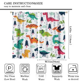 AuiMzoo Cute Dinosaur Curtains, Colorful Cartoon Dinosaur Animal Print Rod Pocket Decorative Curtains for Kids Boys and Girls Bedroom Toy Room42X45 Inch