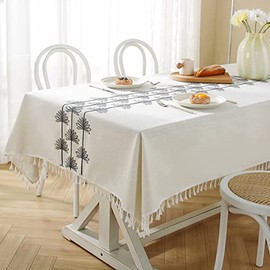 Mantel rectangular impermeable con borlas, mantel de algodón de cáñamo con mantel a prueba de derrames de aceite, lavable, para interiores y exteriores, 43 x 43 pulgadas