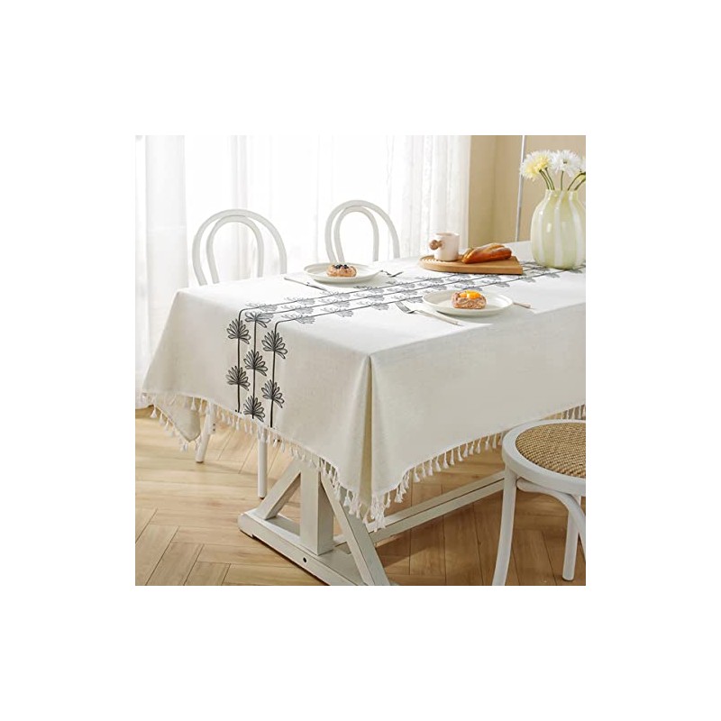 Mantel rectangular impermeable con borlas, mantel de algodón de cáñamo