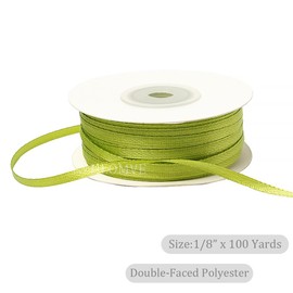 Olive Green Ribbon 1/8 Inch x 100 Yards, Satin Fabric Ribbons for Gift Wrapping, Crafting, Scrapbooks, Floral Bouquets,Hair Bows, Gift Tags, Wedding Invitations and Baby Shower Decorations
