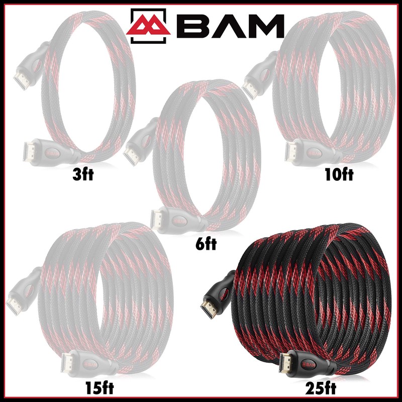 Bam 3 Pack High Speed 4K HDMI Cables - 25'