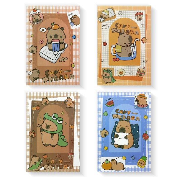 Geluode Capybara Notebooks, A5 Size 4 Packs in 4 Designs