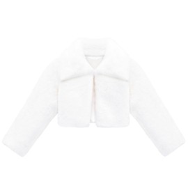 Lilax Girls Cozy Faux Fur Bolero Dress Coat (5T, White)