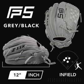 SSK FP5 Fastpitch Softball Glove – Infield - Outfield - Pitcher – 11.5”-11.75”-12”-12.25”-12.5”-12.75”-13”– Right & Left Hand Throw (Grey - Basket Web, 12" - Right Hand Throw)