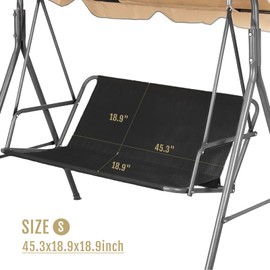 NXIEBFEK Porch Patio Swing Seat Cover Replacement, 600D Thicken Oxford Waterproof Replacement Fabric for Outdoor Garden Swing 2/3 Seater Chair 58.3x19.7x19.7inch (Black-L)