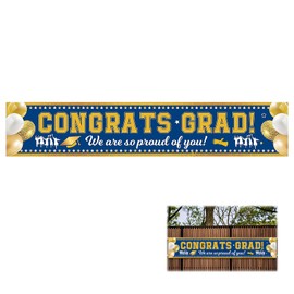 Long Congrats Grad Fabric Graduation Banner 300x50 cm Blue Color Graduation Decorations for Ceremony Wall Table Outdoor Photo Booth Party Decoration for All Grades