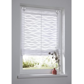 Enya White Roman Blind Eyelet Roller Blind with Wave Pattern - No Drilling Required (80 x 140 cm)