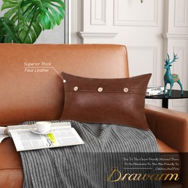 BRAWARM Leather Throw Pillow Covers 12 X 20 Inches, Dark Brown Faux Leather Pillow Cover with Triple Button, Farmhouse Decorative Leather Pillows for Couch Sofa Bed Home Garden