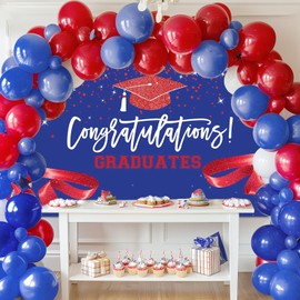 Mocsicka Red Blue Class of 2025 Backdrop Congratulations Graduates Background Graduation Prom Party Decoration Banner Photo Booth Props (7x5ft)