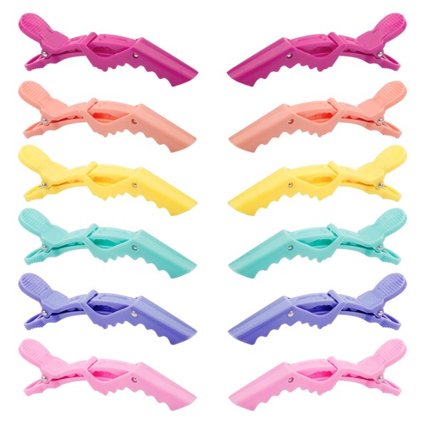 GLAMFIELDS 12 pcs Alligator Hair Clips for Styling Sectioning, Non-slip Grip Clips for Hair Cutting, Durable Women Professional Plastic Salon Hairclip with Wide Teeth & Double-Hinged Design