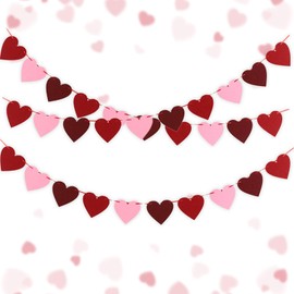 48 Pcs Felt Heart Garland Banner, Valentines Day Decorations, for Mantle, Wall, Party Valentines Decorations, Pink Red Claret Heart Garlands for Valentines Day Decor