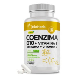 BioHerb  Coenzima Q10 con Vitaminas E y C  Crcuma  Frmula Premium de Alta Pureza con 180 Cpsulas de 500 mg de Calidad Suprema y Grado Farmacutico     