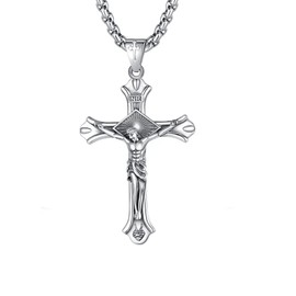 Exltoy 925 Sterling Silver Crucifix Necklace for Men Women, Jesus Cross Pendant with 22"+2" Box Chain, Christian Jewelry Protection Amulet, Birthday Gift for Him or Her
