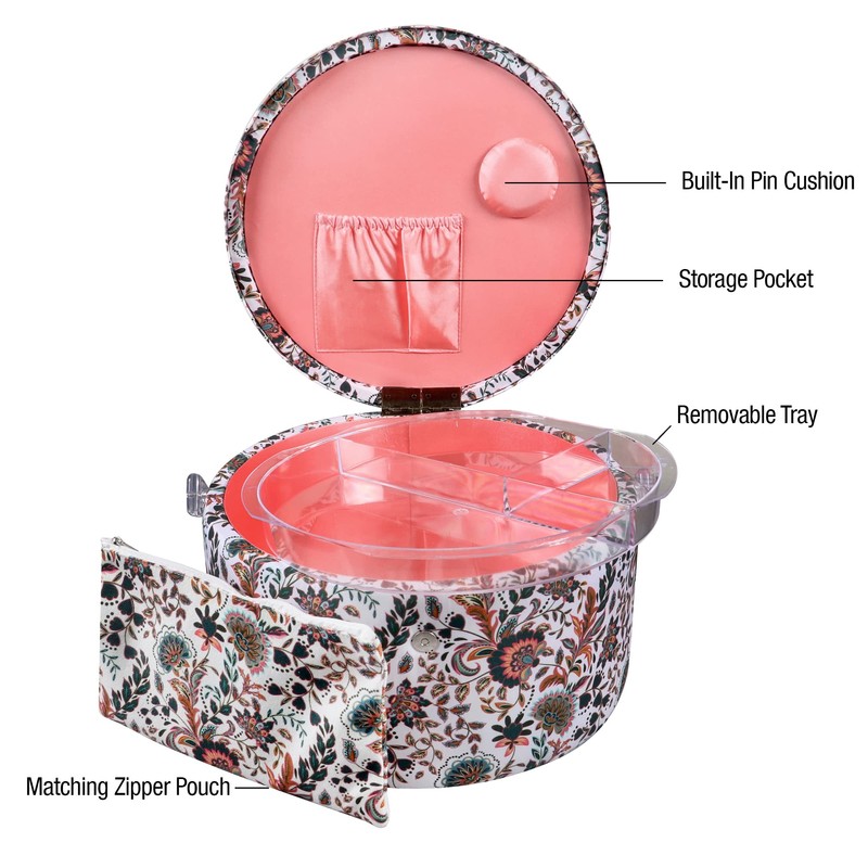 SINGER Premium Round Large Sewing Basket with Matching Zipper Pouch