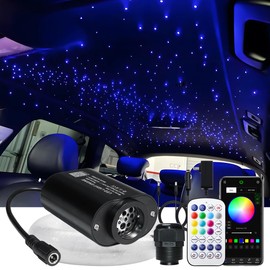 AZIMOM Mini 6W 500pcs Twinkle Fiber Optic Starlight Headliner Kit for Car Home 0.03in 13.1ft End Glow Fiber Strands Sound-Activated APP& Remote Control Starlight Engine
