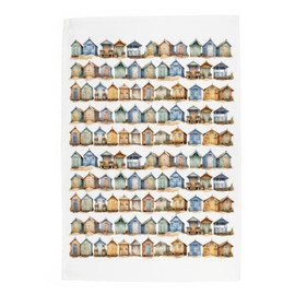 Purely Home Beach Huts Tea Towel - Coastal Beach Huts Seaside Gift/Present - Large Panama Cotton Kitchen Dish Towel/Drying Cloth - 67cm x 45cm