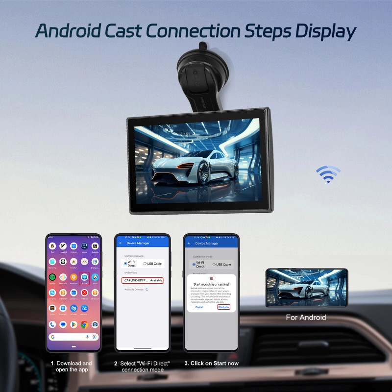 CFRIATO Wireless Apple Carplay Screen for Car Android Auto Portable