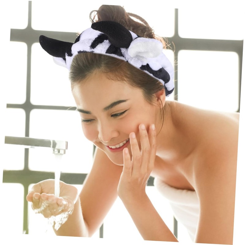 NOLITOY 2pcs Cow Print Skincare Headbands Fluffy Makeup Hair Bands