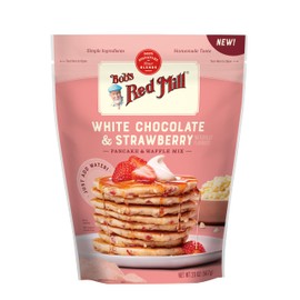 Bob's Red Mill White Chocolate & Strawberry Pancake Mix, 20oz (Pack of 4) - Just Add Water, Makes 32-40 Pancakes per Bag