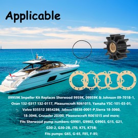 Ezbzyz Impeller Kit 09959K 09959K-SHW 12 Blade Flexible Impeller 9959 Replacement for Sherwood Impeller kit Fit for Sierra 18-3046 18-3060