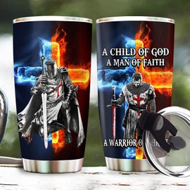A Child of God Man of Faith Warrior of Chirst Jesus Tumbler - Christian Gifts For Men Dad Husband, Christmas Gifts, Birthday gifts for Men Dad Husband Grandpa, 20oz Stainless Steel Tumbler with Lid