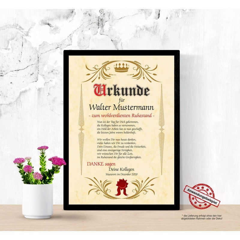 Retirement Certificate Personal Retirement Gift Idea for Farewell to Work