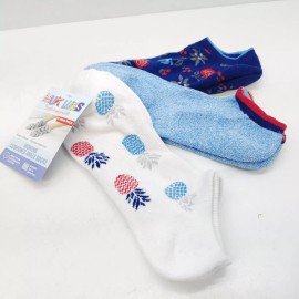 Mukluks Muk Luks Womens Cushioned Ankle Socks 3 Pair Size 6-11 Pineapple Flowers Blue