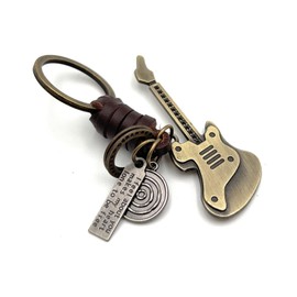 H-Customs Guitar Music Instrument Leather Bronze Keyring Pendant Bronze