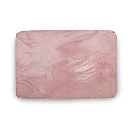 Pink Rose Gold Blush Gold Molten Stone Marble Bath Mat Non-Slip Bathroom Rugs, Soft Absorbent Bath Rug for Bathroom Floor16 x24