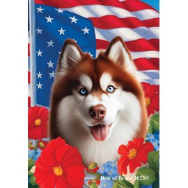 Siberian Husky Red Blue Eyes - Best of Breed All-American Patriotic I House Flag