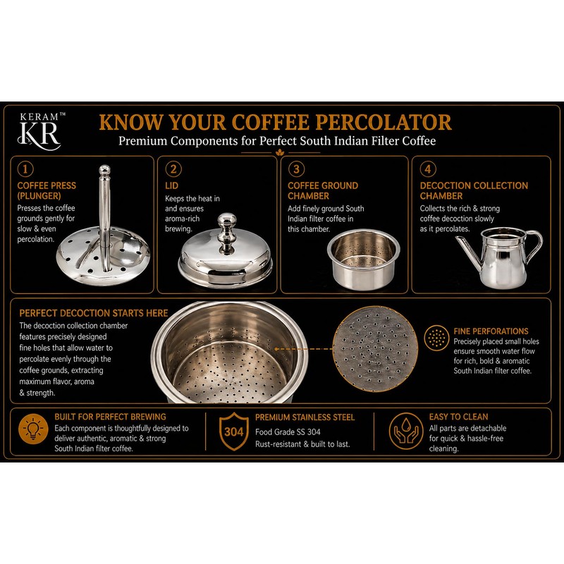 KERAM Percolator Coffee Pot, 13.52 fl oz / 400 ml,