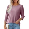 OFEEFAN Womens Tops 3/4 Sleeve Round Neck Eyelet Embroidery Loose