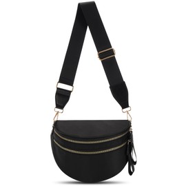 UUYUUY Checkered Crossbody Bag Large Nylon Bum Bags for Women Spacious Belt Bag Sling Handbags Waterproof Purses Fanny Packs with Shoulder Strap, Black