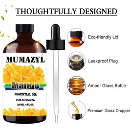 MUMAZYL Mango Essential Oil 4 Fl Oz 120ML and Essential Oil Diffuser, Flame Essential Oil Humidifier Diffuser, Music Sync Colorful Flame Essential Oil Diffuser