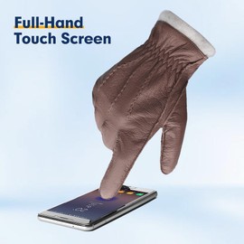 Mens Deerskin Leather Gloves Soft Touchscreen Leather Gloves With Cashmere Lined,Saddle,L