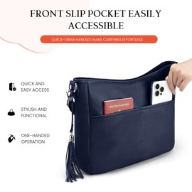 Genuine Leather Crossbody Bags for Women, Leather Purse Soft Hobo Crossbody with 2 Removable and Adjustable Straps Trendy Womens Purses and Handbags for Everyday, Navy Blue