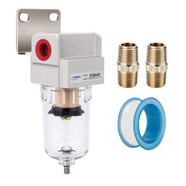 NANPU 1/4" BSPP Compressed Air Filter, 5 μm Brass Element, Metal Bracket, Poly Bowl, 10 Bar