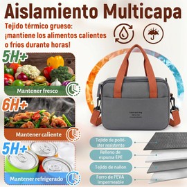 Bolsa de almuerzo térmica de gran capacidad，2PCS Loncheras para Mujer, Loncheras para Mujer y Hombre, Tirantes Ajustables, A prueba de Fugas，para Trabajo, Los Viajes, Los Picnics(Negro + Gris)