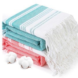 2 Packs Oversized Cotton Turkish Beach Towels Set Bulk 74"x38" Extra Large Sand Free Quick Dry Clearance Swim Bath Camping Pool Towel Travel Blanket Adult Cruise Essentials Accessories Red Green