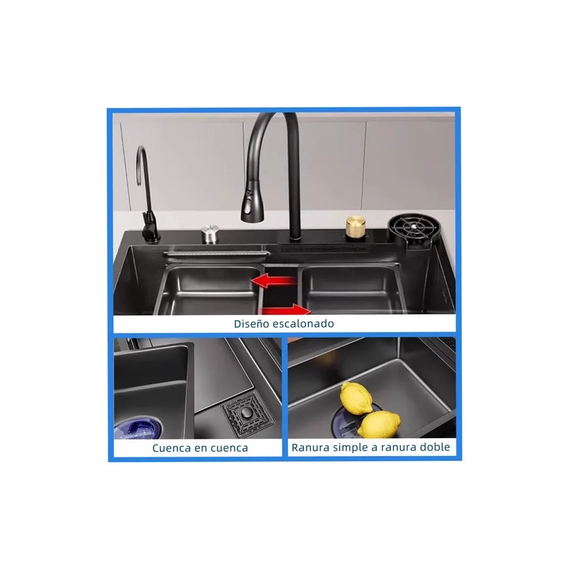 Tarja Fregadero De Cocina De Cascada Acero Inoxidable 80*45