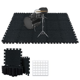 TroyStudio Thick Drum Rug Pad, 15 Pcs 11 x 11 x 0.5 inches Interlocking Sound Absorbing Rug, Non Slip Anti Vibration Sound Proof Floor Mats, Acoustic Carpet Blankets for Drum Set, Piano, Studio