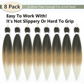 Braiding Hair Pre Stretched 24 Inch 8 Packs Long Braiding Hair Extension Pre Stretched Braiding Hair Professional Synthetic Hair for Braiding Hot Water Setting Soft Yaki Texture (24 Inches, 1B/27/613