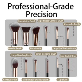 SHELWIN Makeup Brushs Set 12 Pcs Classic Black Makeup Brush Kit, Foundation Brush Eyeshadow Brush Powder Brush Kabuki Brush Blush Cosmetic Brushes With Case Travel Gift