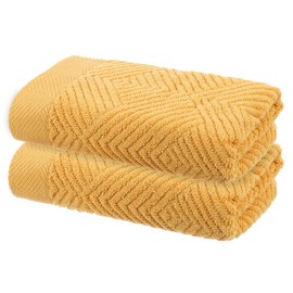 uxcell 2 Pcs Bathroom Hand Towels Yellow Soft Absorbent Face Towels Cotton Wash Cloths 13 x 29 Inch Kitchen Hand Towels for Bathroom Gym Drying Hand Face Hair (Diamond Shape)